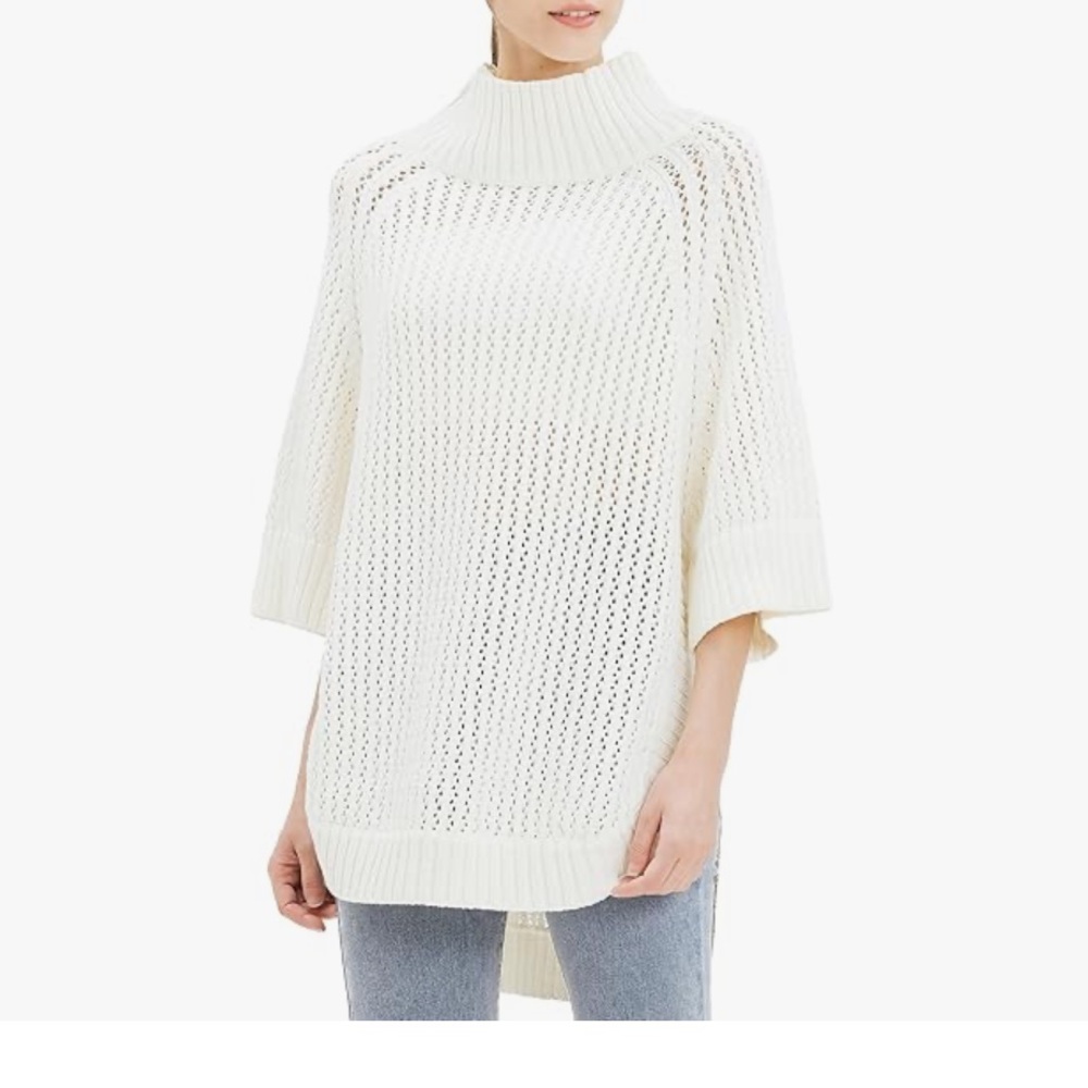 NWOT Cream Mock Neck Pullover Poncho
